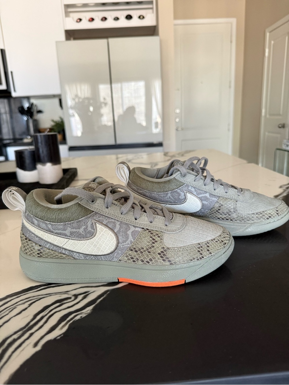 Nike d book 1 basketball shoe Gray/Olive with White Swoosh